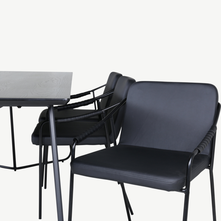 Petra söögilauakomplekt (must MDF spoon, 6 polsterdatud kunstnahast tooli), GR22327 – 4