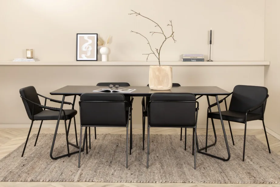 Petra söögilauakomplekt (must MDF spoon, 6 polsterdatud kunstnahast tooli), GR22327 – 5