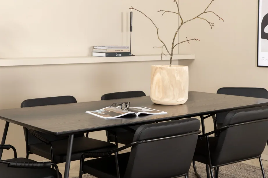 Petra söögilauakomplekt (must MDF spoon, 6 polsterdatud kunstnahast tooli), GR22327 – 7