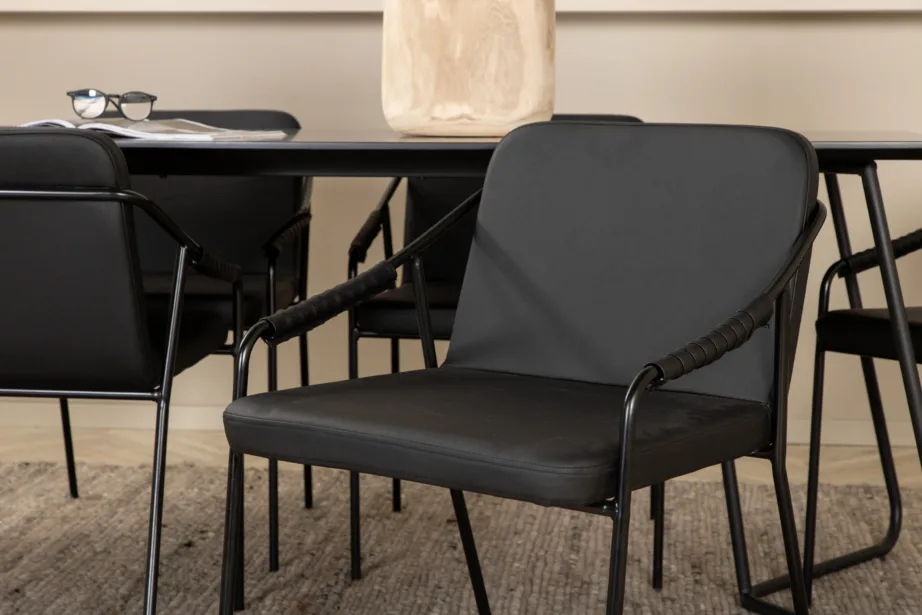 Petra söögilauakomplekt (must MDF spoon, 6 polsterdatud kunstnahast tooli), GR22327 – 9