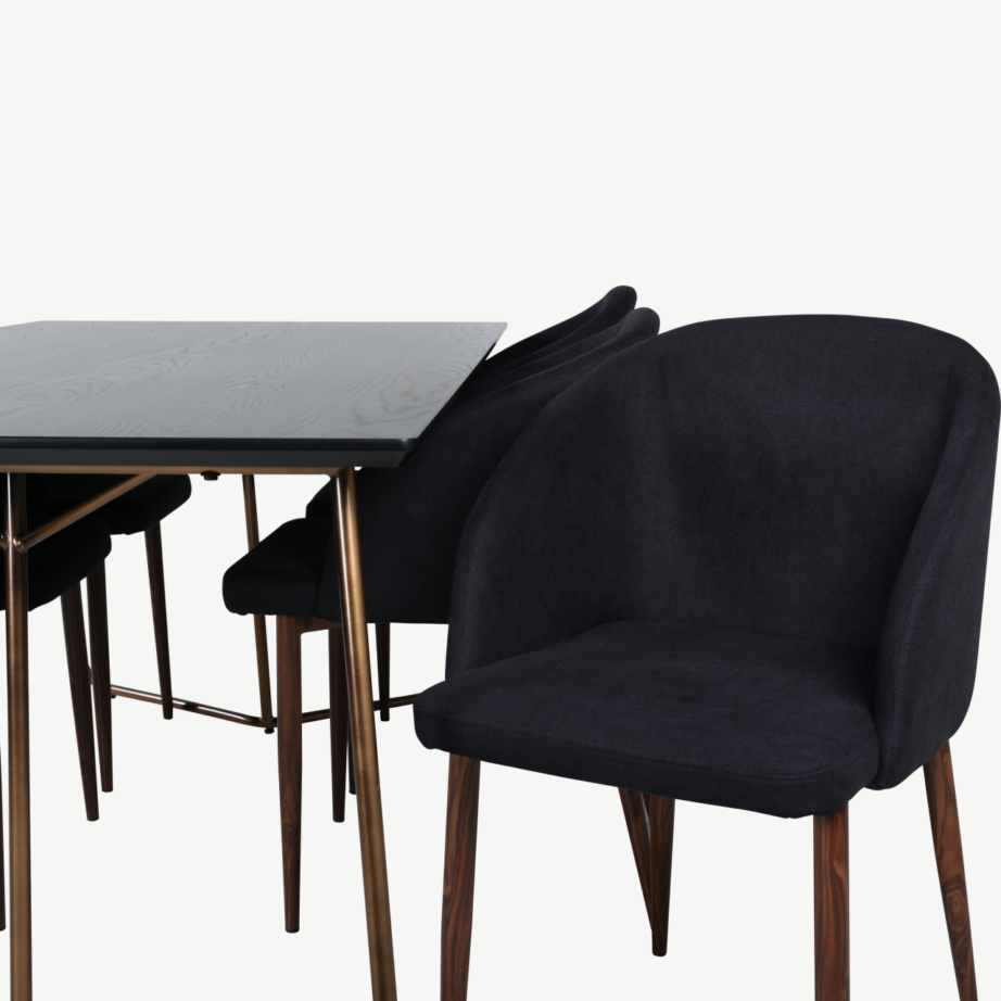 Petra söögitoakomplekt – must MDF laud ja 6 musta polüestrist tooli, vasksete jalgadega, GR22346 – 4