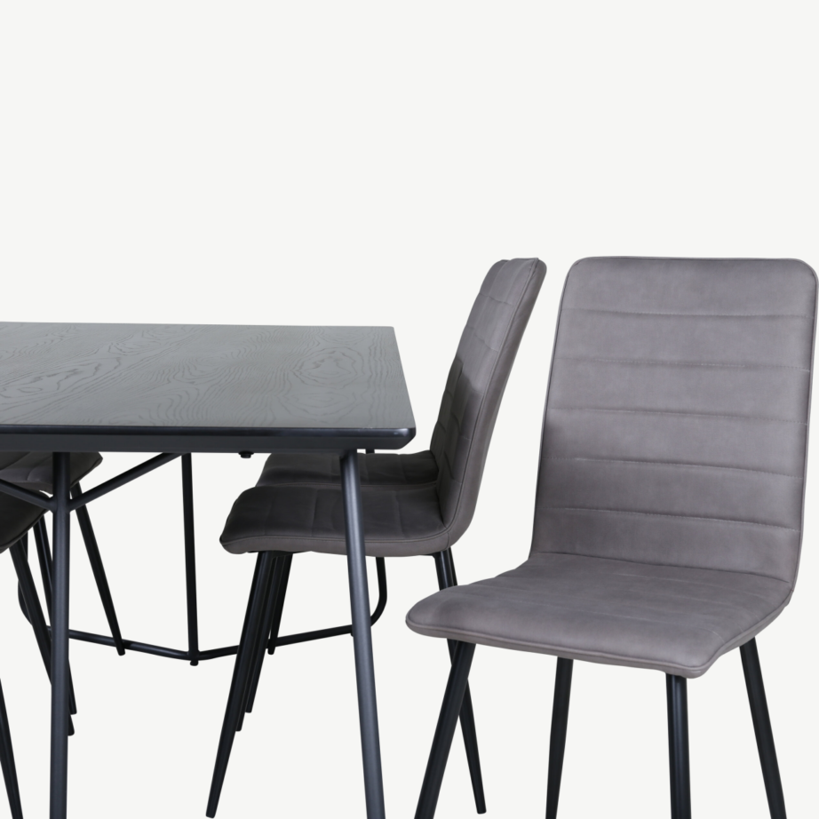 Petra söögitoakomplekt musta ristkülikukujulise lauaga ja 6 halli mikrofiibrist Windu tooliga, GR22326 – 4