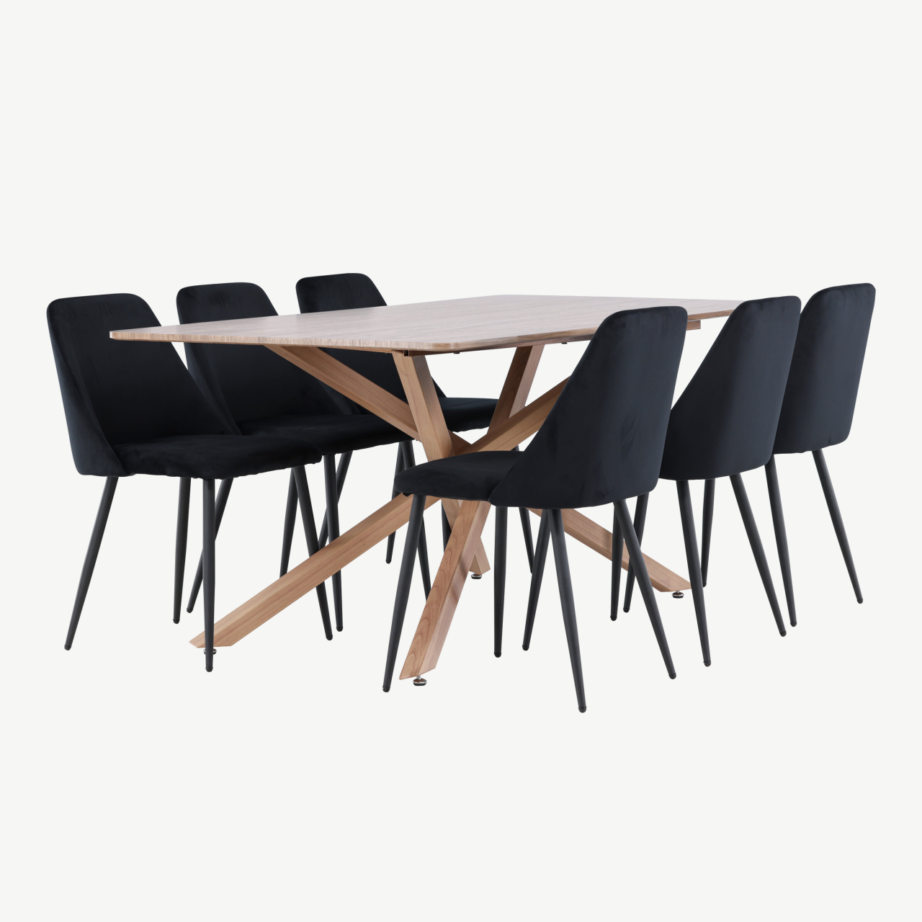 Piazza ristjalgadega mokkatooniline söögilaud ja 6 musta sametpolstriga Night tooli, GR24519 – 3