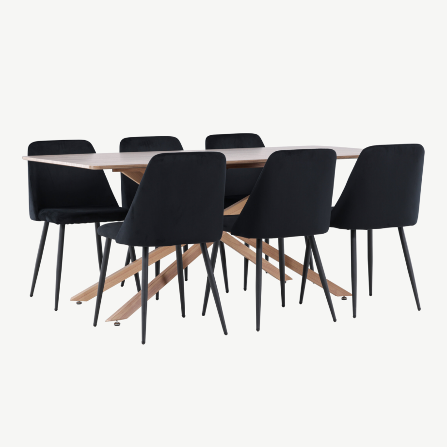 Piazza ristjalgadega mokkatooniline söögilaud ja 6 musta sametpolstriga Night tooli, GR24519 – 4