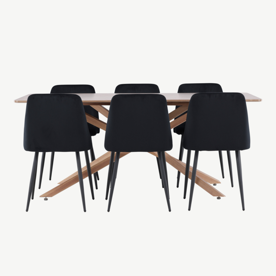 Piazza ristjalgadega mokkatooniline söögilaud ja 6 musta sametpolstriga Night tooli, GR24519 – 5