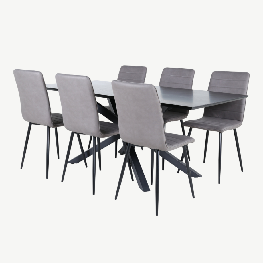 Piazza ristkülikukujuline söögilauakomplekt kuue halli mikrokiust tooliga, GR22528 - 2