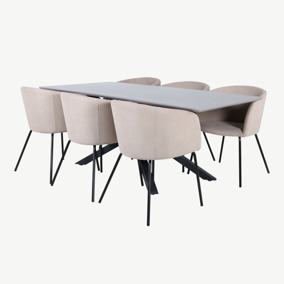 Piazza ristkülikukujuline söögilaud halli viimistlusega ja Berit söögitool beeži kangaga, GR22513 – 2