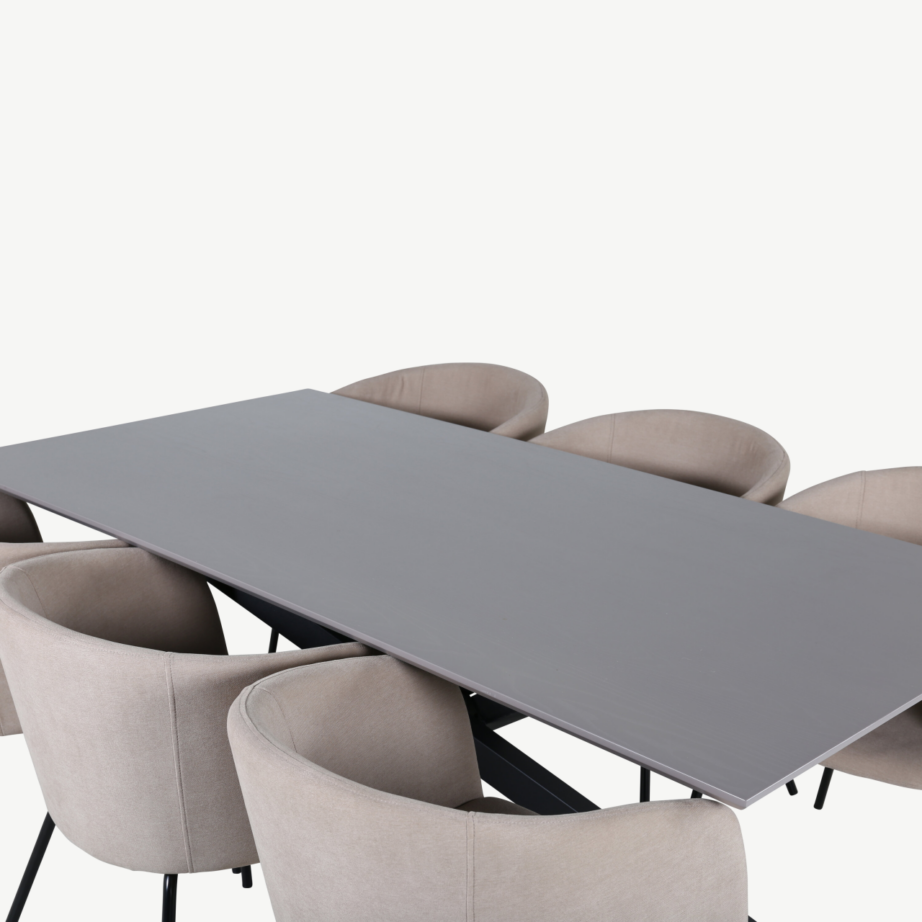 Piazza ristkülikukujuline söögilaud halli viimistlusega ja Berit söögitool beeži kangaga, GR22513