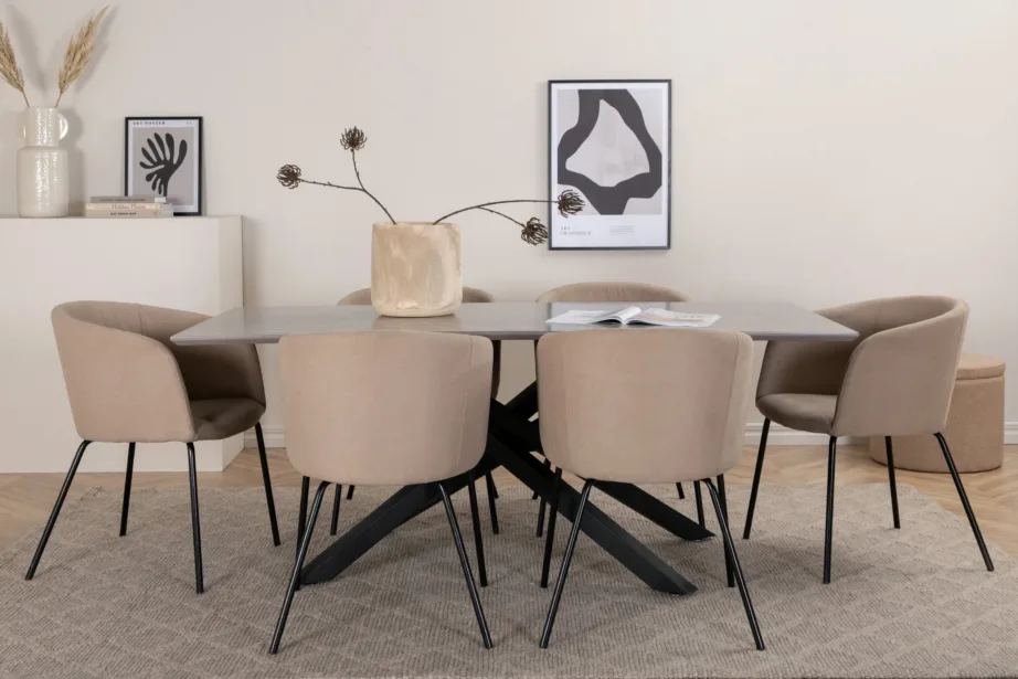 Piazza ristkülikukujuline söögilaud halli viimistlusega ja Berit söögitool beeži kangaga, GR22513 – 5