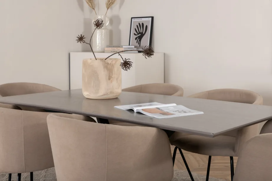 Piazza ristkülikukujuline söögilaud halli viimistlusega ja Berit söögitool beeži kangaga, GR22513 – 7