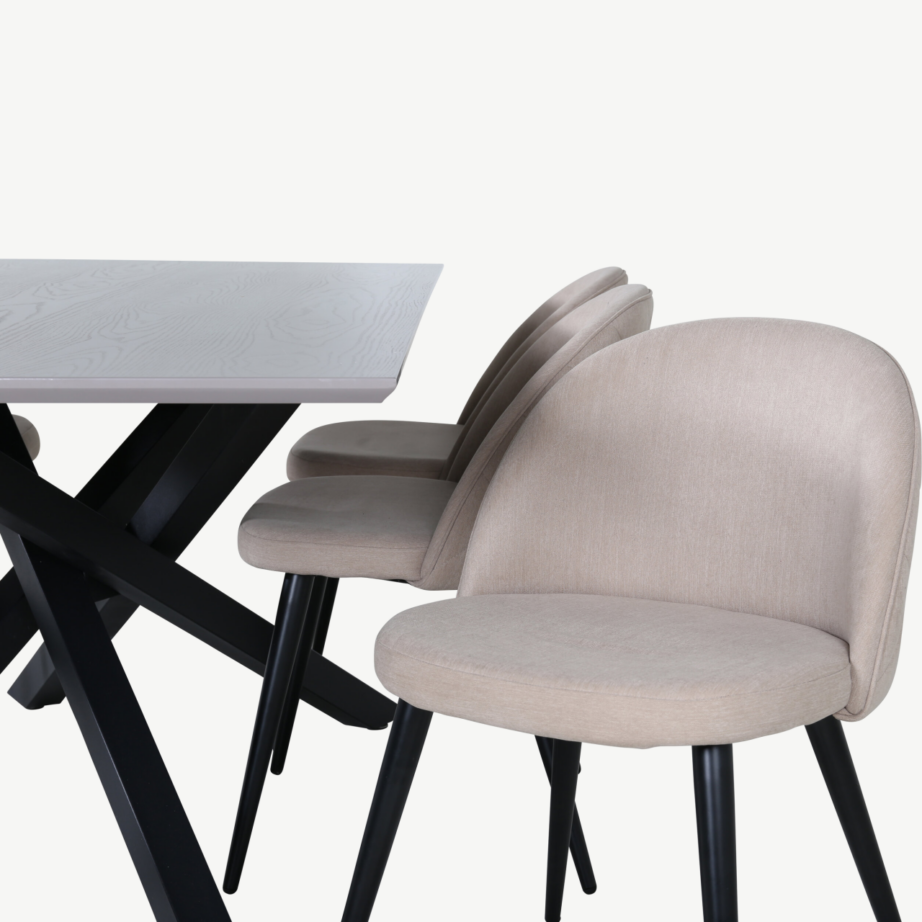 Piazza ristkülikukujuline söögilaud ja 6 beeži tekstiiliga tooli (mustad metalljalad, tumehall lauaplaat), GR22521 – 4