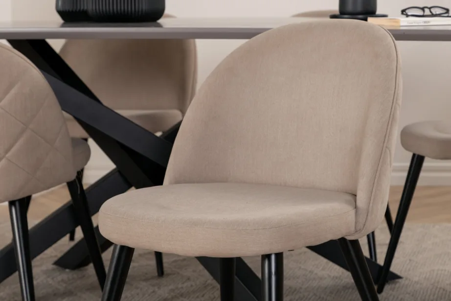 Piazza ristkülikukujuline söögilaud ja 6 beeži tekstiiliga tooli (mustad metalljalad, tumehall lauaplaat), GR22521 – 9