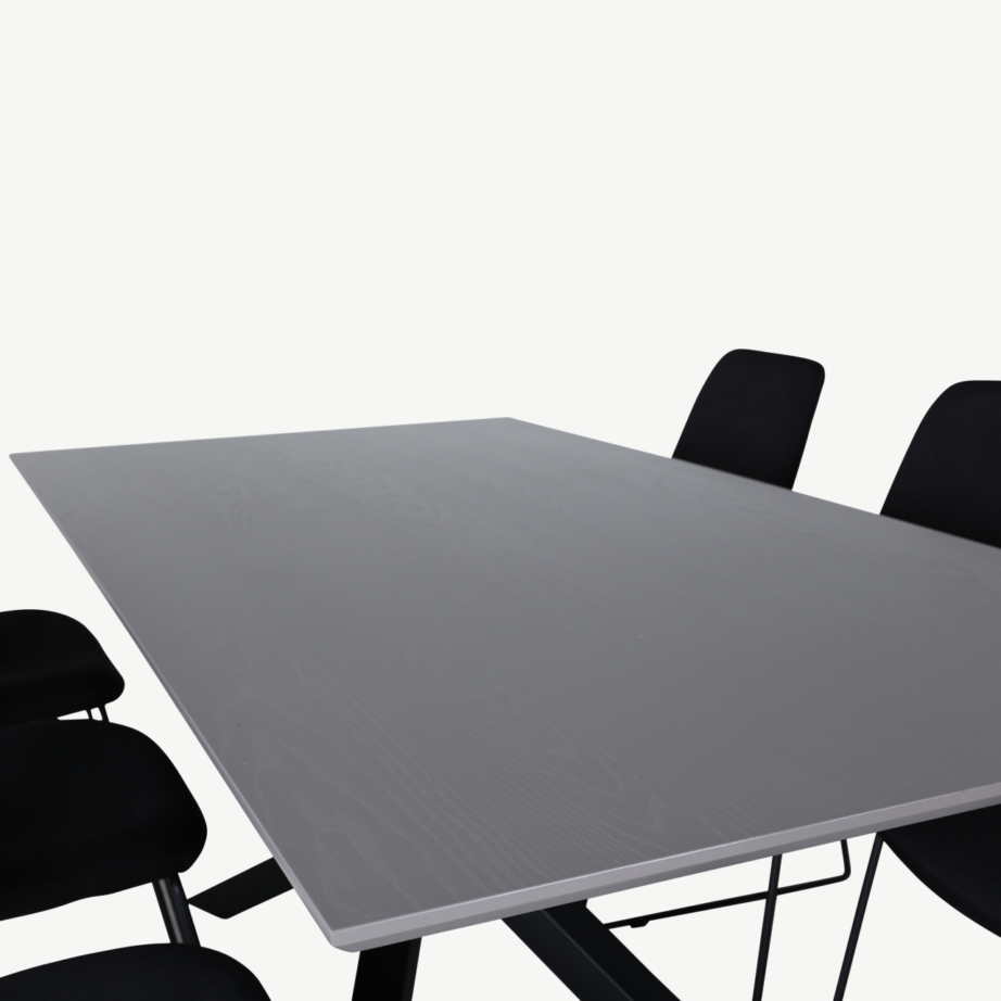 Piazza ristkülikukujuline söögilaud koos 6 musta polsterdatud tooliga, GR22261 – 3