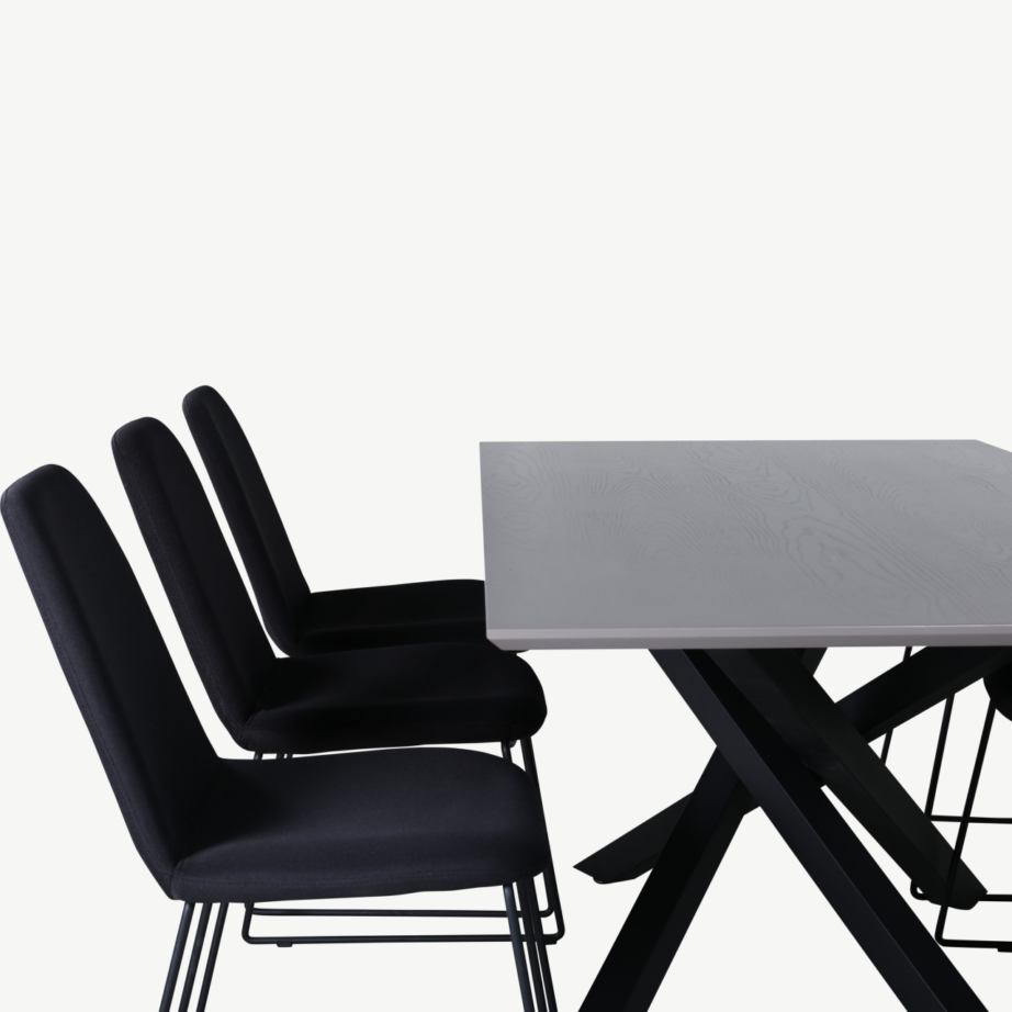 Piazza ristkülikukujuline söögilaud koos 6 musta polsterdatud tooliga, GR22261 – 4