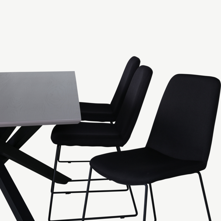 Piazza ristkülikukujuline söögilaud koos 6 musta polsterdatud tooliga, GR22261 – 5