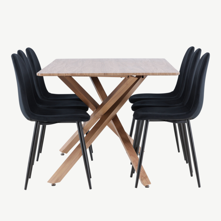 Piazza söögilaua ja mustade sametist Polar toolide komplekt (180x90 cm, mokkavärvi laud) - GR24521