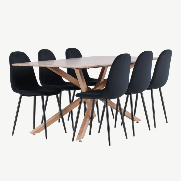 Piazza söögilaua ja mustade sametist Polar toolide komplekt (180x90 cm, mokkavärvi laud) - GR24521