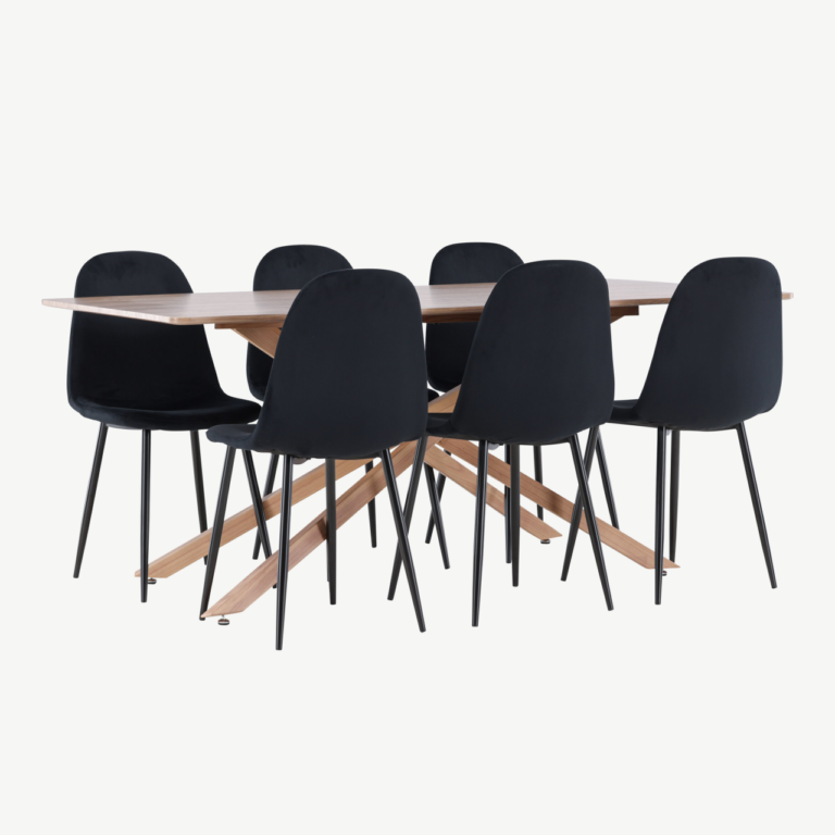 Piazza söögilaua ja mustade sametist Polar toolide komplekt (180x90 cm, mokkavärvi laud) - GR24521