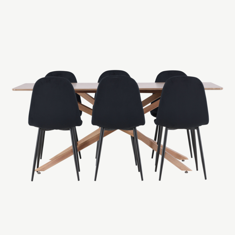 Piazza söögilaua ja mustade sametist Polar toolide komplekt (180x90 cm, mokkavärvi laud) - GR24521