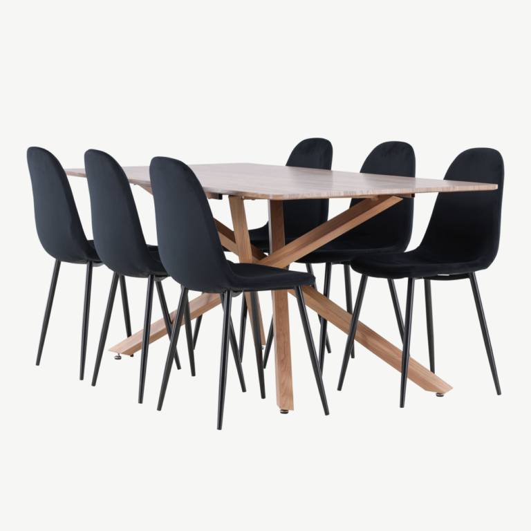 Piazza söögilaua ja mustade sametist Polar toolide komplekt (180x90 cm, mokkavärvi laud) - GR24521