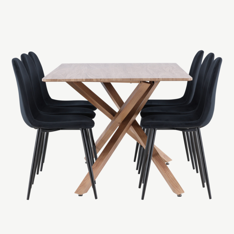 Piazza söögilaua ja mustade sametist Polar toolide komplekt (180x90 cm, mokkavärvi laud) - GR24521