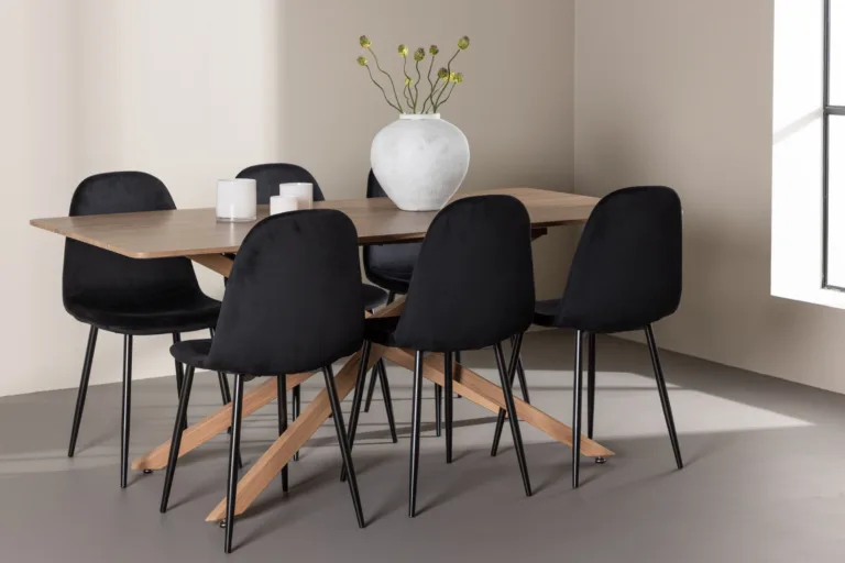 Piazza söögilaua ja mustade sametist Polar toolide komplekt (180x90 cm, mokkavärvi laud) - GR24521