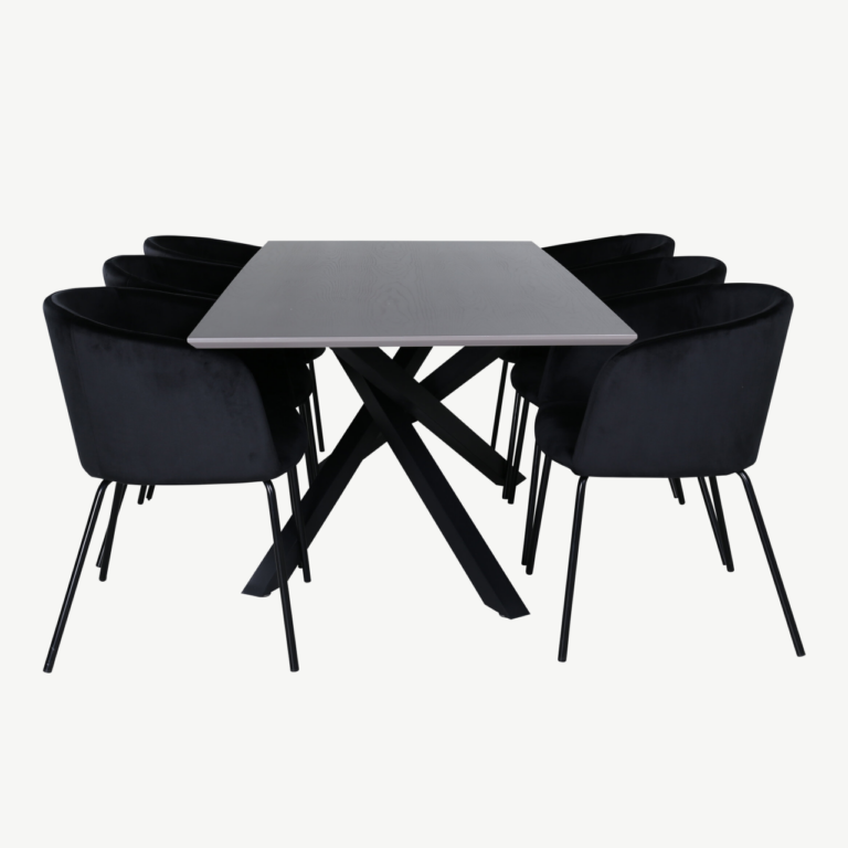 Piazza söögilauakomplekt (ristkülikukujuline laud, 6 musta velvetkattega tooli) - GR22269