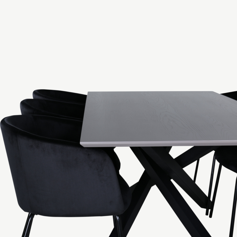 Piazza söögilauakomplekt (ristkülikukujuline laud, 6 musta velvetkattega tooli) - GR22269