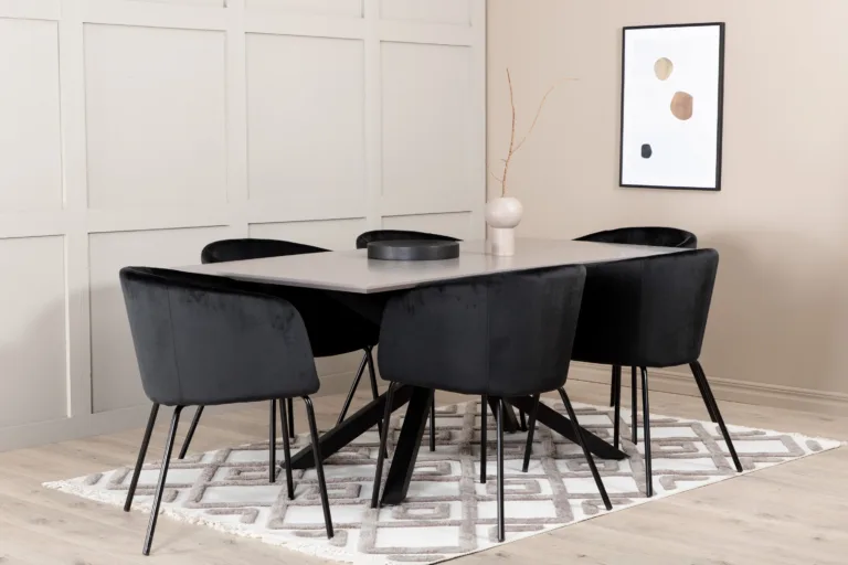 Piazza söögilauakomplekt (ristkülikukujuline laud, 6 musta velvetkattega tooli) - GR22269