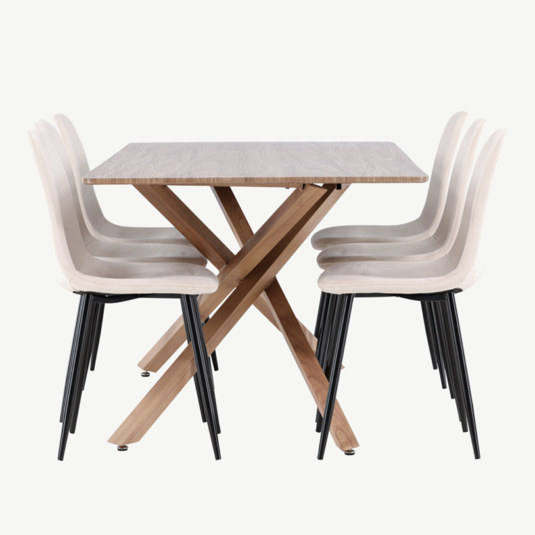 Piazza söögilaud ja 6 Polar beeži tooli komplekt (MDF, mokka, polsterdatud iste) - GR24522