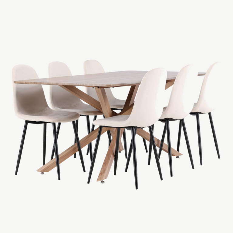 Piazza söögilaud ja 6 Polar beeži tooli komplekt (MDF, mokka, polsterdatud iste) - GR24522