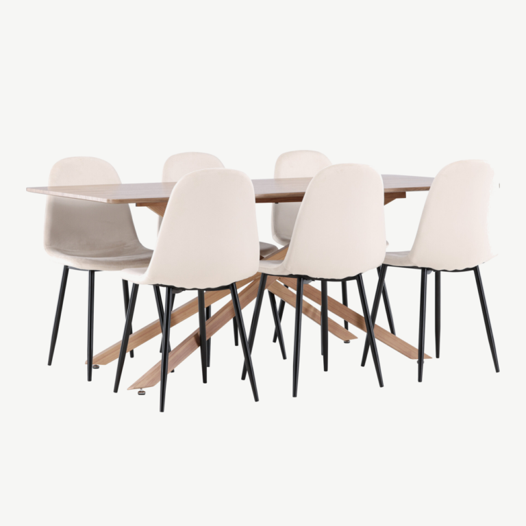 Piazza söögilaud ja 6 Polar beeži tooli komplekt (MDF, mokka, polsterdatud iste) - GR24522
