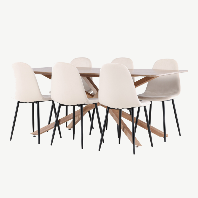 Piazza söögilaud ja 6 Polar beeži tooli komplekt (MDF, mokka, polsterdatud iste) - GR24522