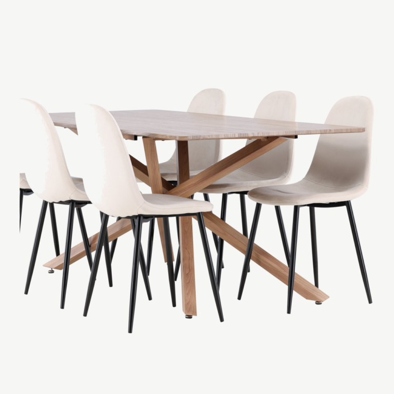 Piazza söögilaud ja 6 Polar beeži tooli komplekt (MDF, mokka, polsterdatud iste) - GR24522