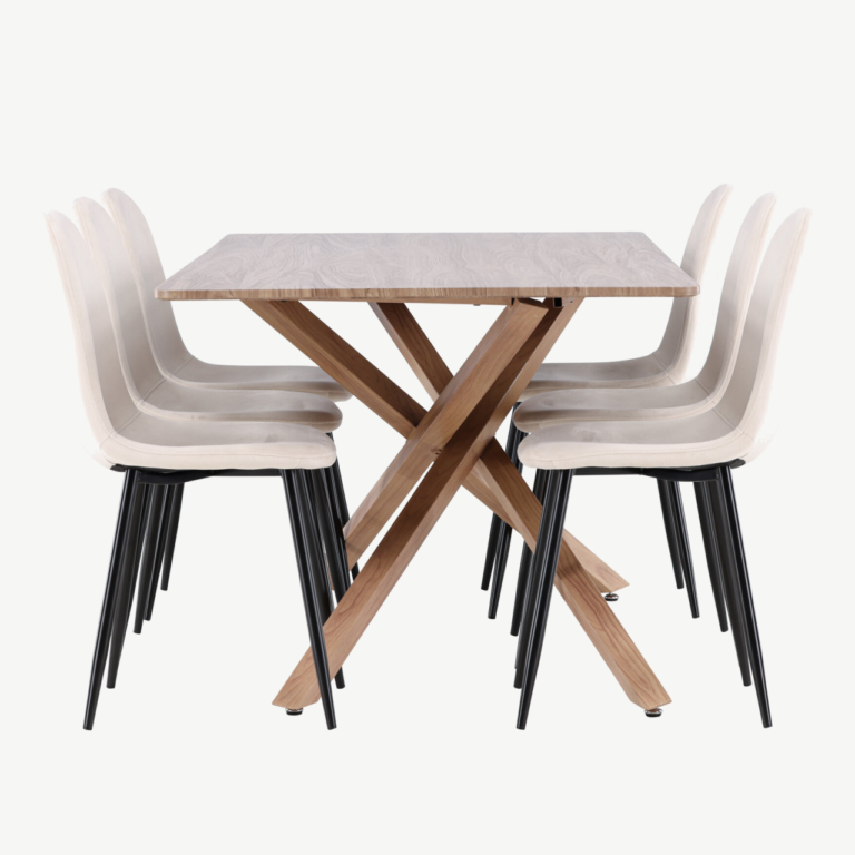 Piazza söögilaud ja 6 Polar beeži tooli komplekt (MDF, mokka, polsterdatud iste) - GR24522