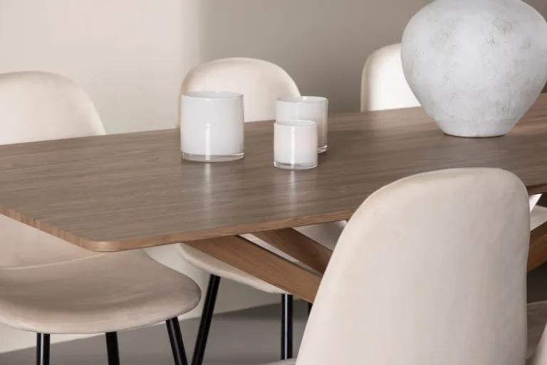 Piazza söögilaud ja 6 Polar beeži tooli komplekt (MDF, mokka, polsterdatud iste) - GR24522