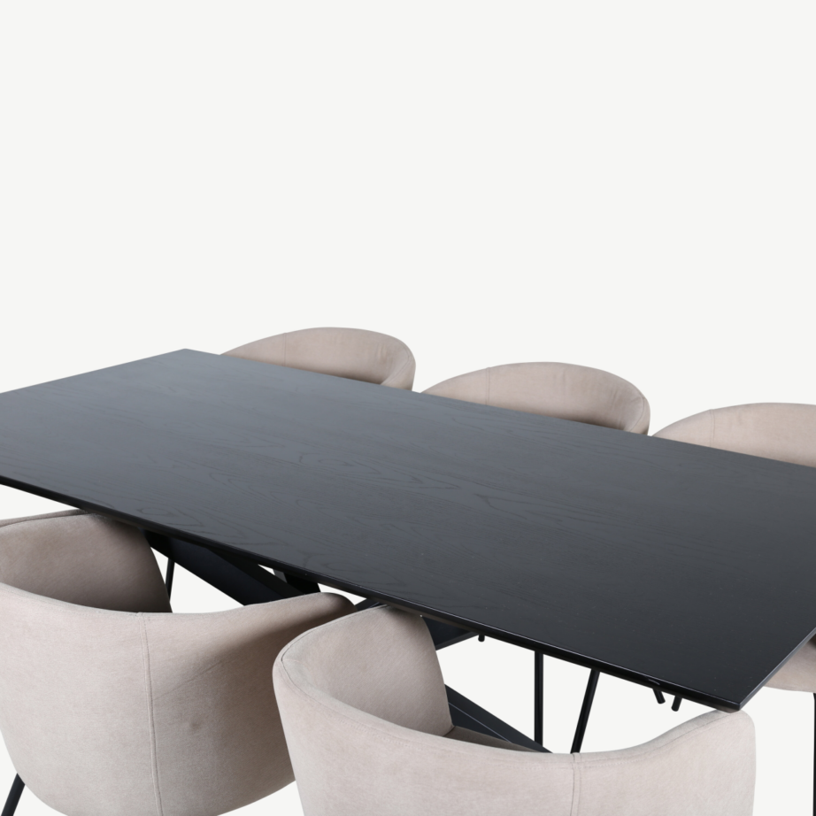 Piazza söögitoakomplekt musta MDF-laua ja beežide polüesterkangast toolidega, GR22523 – 3