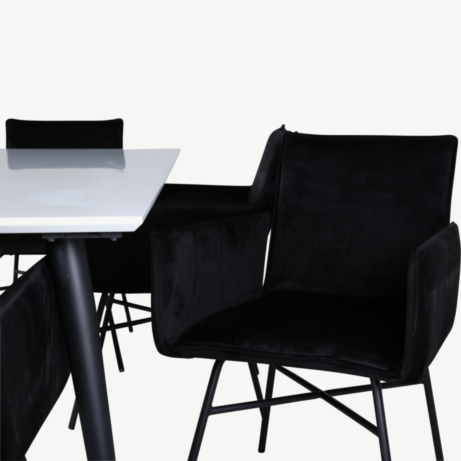 Pikendatav söögikomplekt Jimmy, valge HPL lauaplaat ja mustad velvetkattega Petra toolid (6 tk), GR22288 – 4