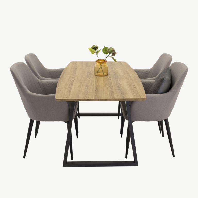 Pikendatav söögilaud Inca ja hallid Comfort toolid (tammetoon, must metallraam) - GR24053