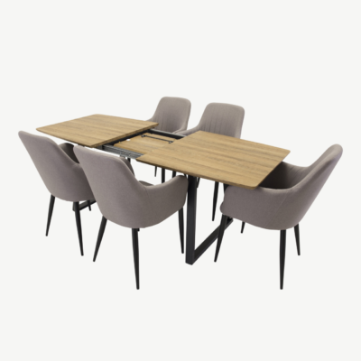 Pikendatav söögilaud Inca ja hallid Comfort toolid (tammetoon, must metallraam) - GR24053