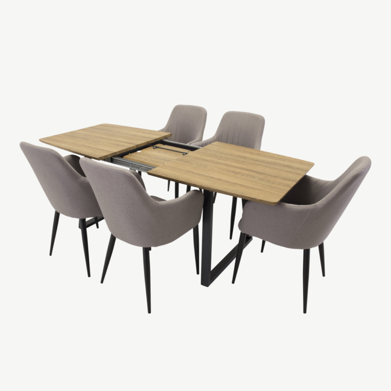 Pikendatav söögilaud Inca ja hallid Comfort toolid (tammetoon, must metallraam) - GR24053
