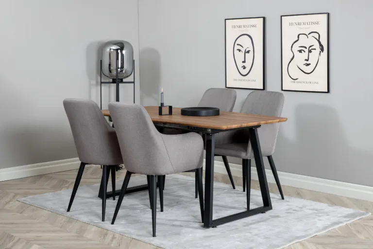 Pikendatav söögilaud Inca ja hallid Comfort toolid (tammetoon, must metallraam) - GR24053