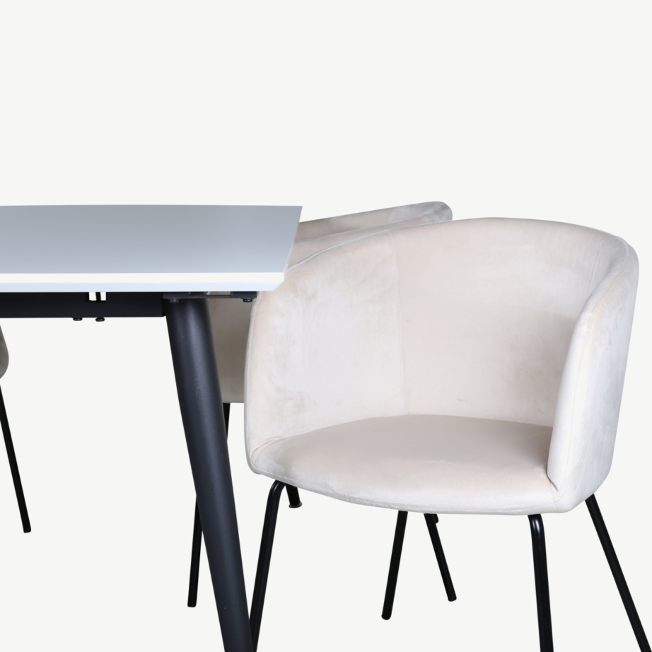 Pikendatav söögilaud Jimmy ja 4 beeži velvetist tooli, GR22305 – 4