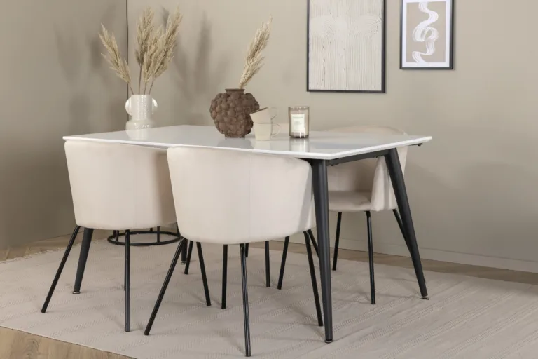 Pikendatav söögilaud Jimmy ja 4 beeži velvetist tooli - GR22305