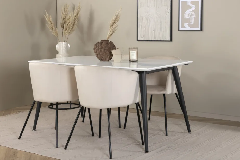 Pikendatav söögilaud Jimmy ja 4 beeži velvetist tooli, GR22305 – 6