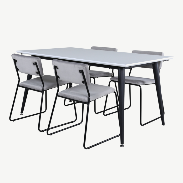 Pikendatav söögilaud Jimmy ja 4 halli sametist tooli (valge/must) - GR22310