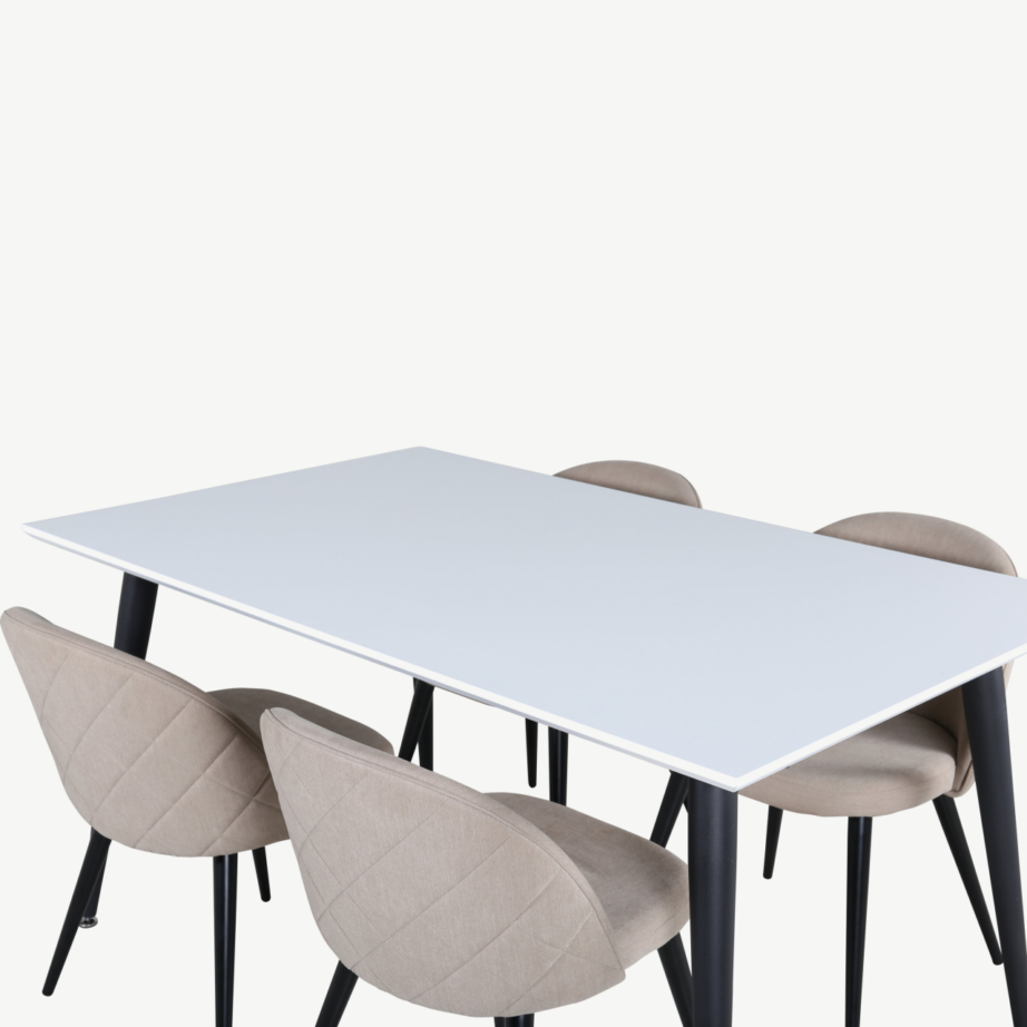 Pikendatav söögilaud Jimmy valge HPL-ga ja 4 beeži Velvet Stitches tooli, GR22313 – 3