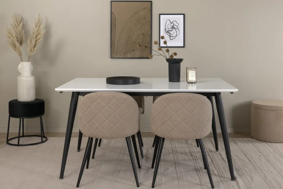 Pikendatav söögilaud Jimmy valge HPL-ga ja 4 beeži Velvet Stitches tooli, GR22313 – 5