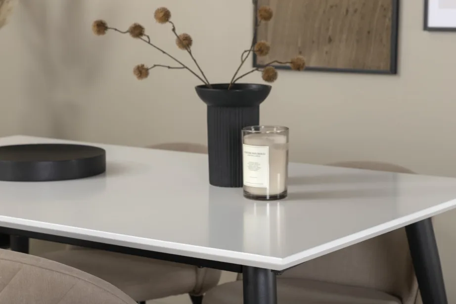 Pikendatav söögilaud Jimmy valge HPL-ga ja 4 beeži Velvet Stitches tooli, GR22313 – 8