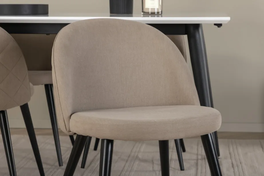 Pikendatav söögilaud Jimmy valge HPL-ga ja 4 beeži Velvet Stitches tooli, GR22313 – 9